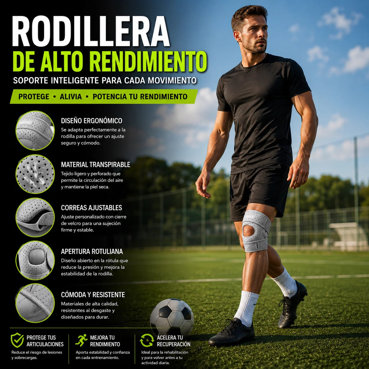 Rodillera Estabilizadora con Soporte de Rótula | Alivio Inmediato y Máxima Estabilidad | Oferta 2x1
