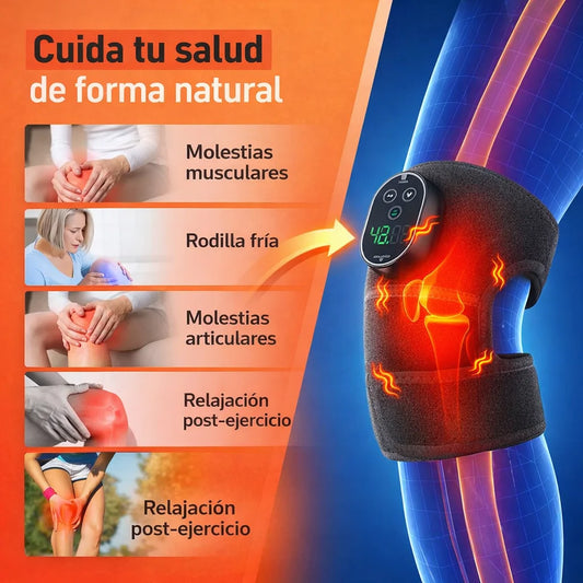 Joelheira aquecida com massajador para alívio da dor