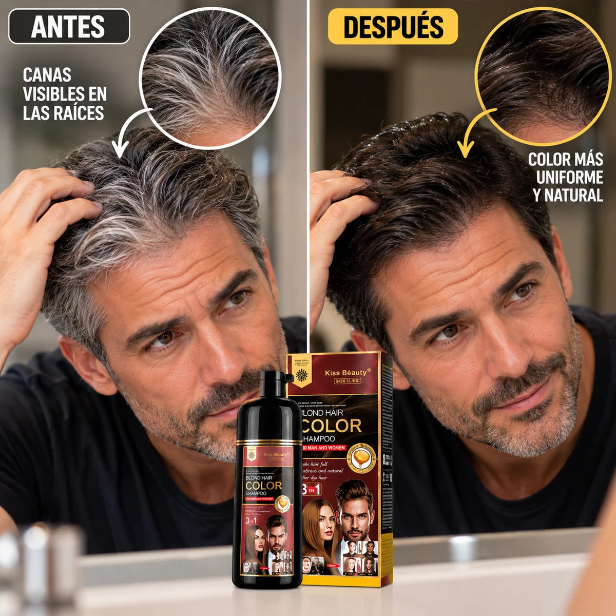 CHAMPÚ 3 EN 1 CUBRE CANAS – KISS BEAUTY