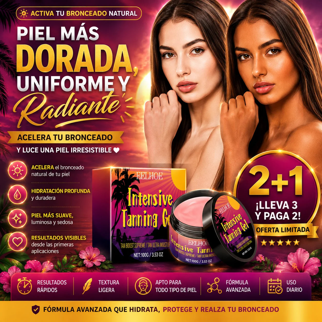 Gel Intensificador de Bronceado Ultra Hidratante | Piel Dorada, Uniforme y Radiante