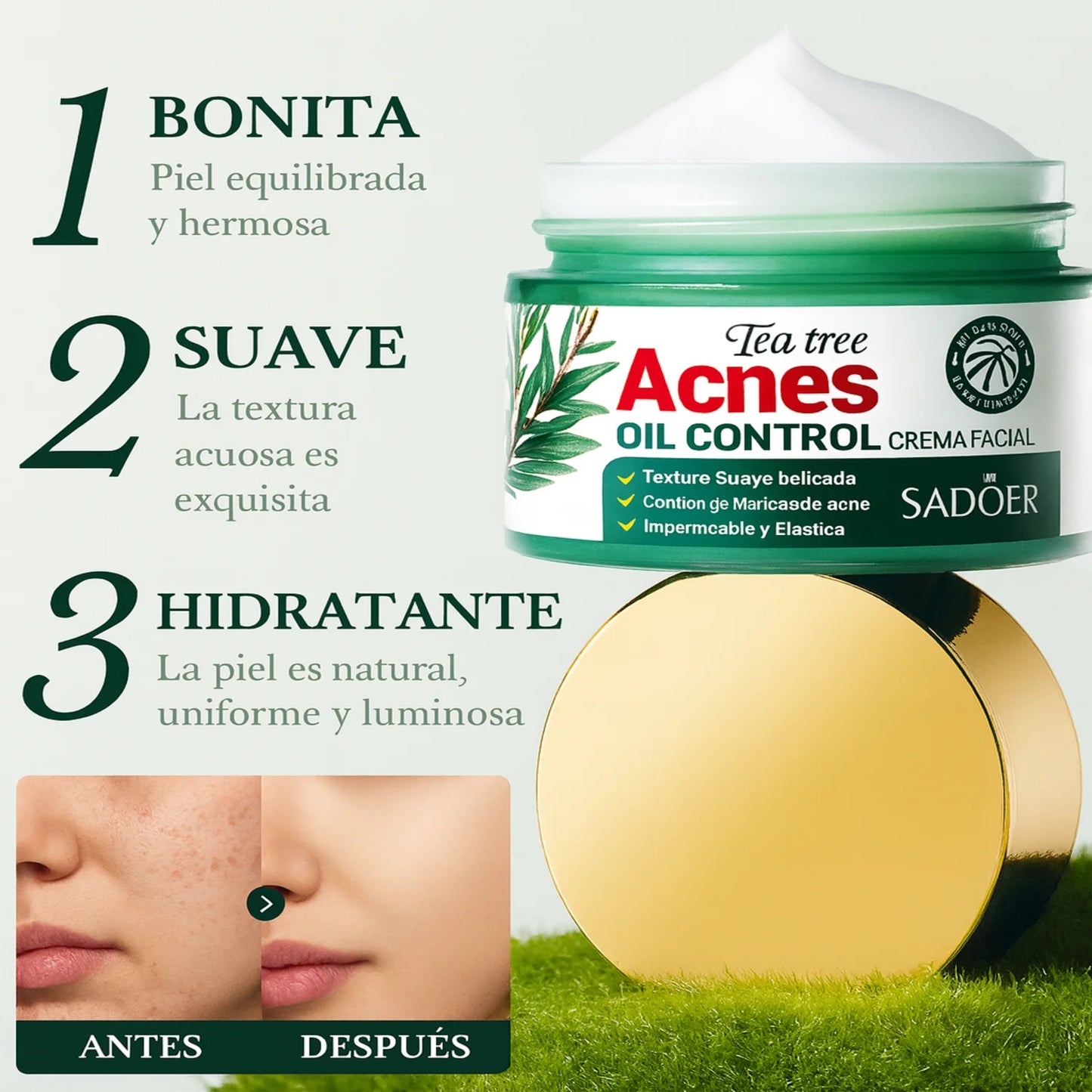 Creme Antiacne Árvore do Chá SADOER 50ml (1+1)