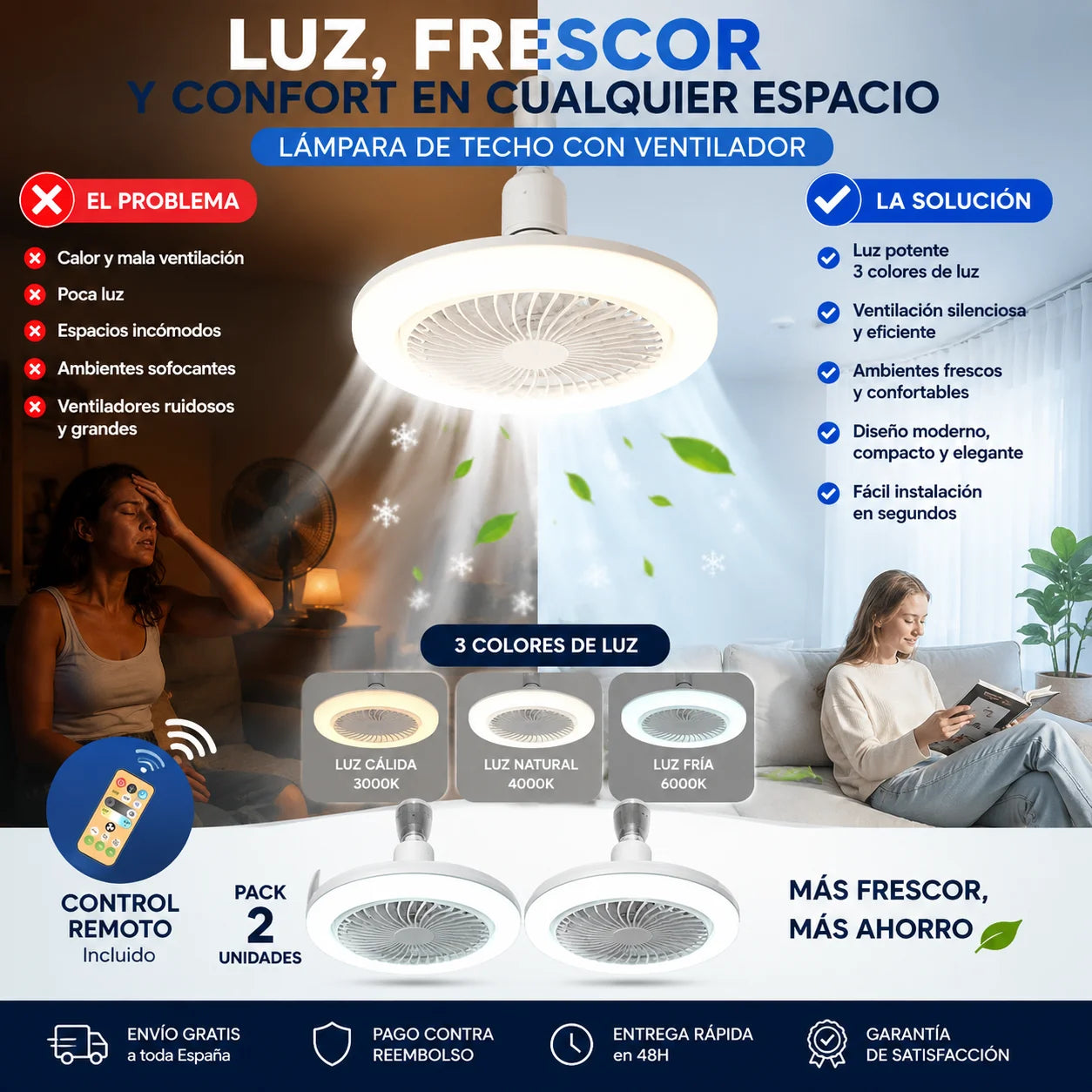 Lámpara LED con Ventilador Silencioso | Luz Moderna y Ambiente Fresco
