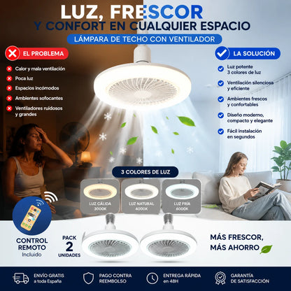 Lámpara LED con Ventilador Silencioso | Luz Moderna y Ambiente Fresco