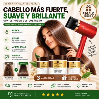 Mascarilla Capilar de Colágeno | Pack 3 X + Secador de Regalo