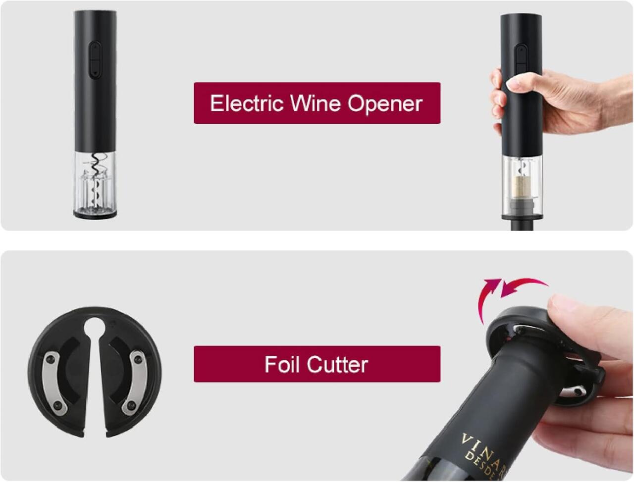 Pack 4 en 1 Abridor Eléctrico de Vino