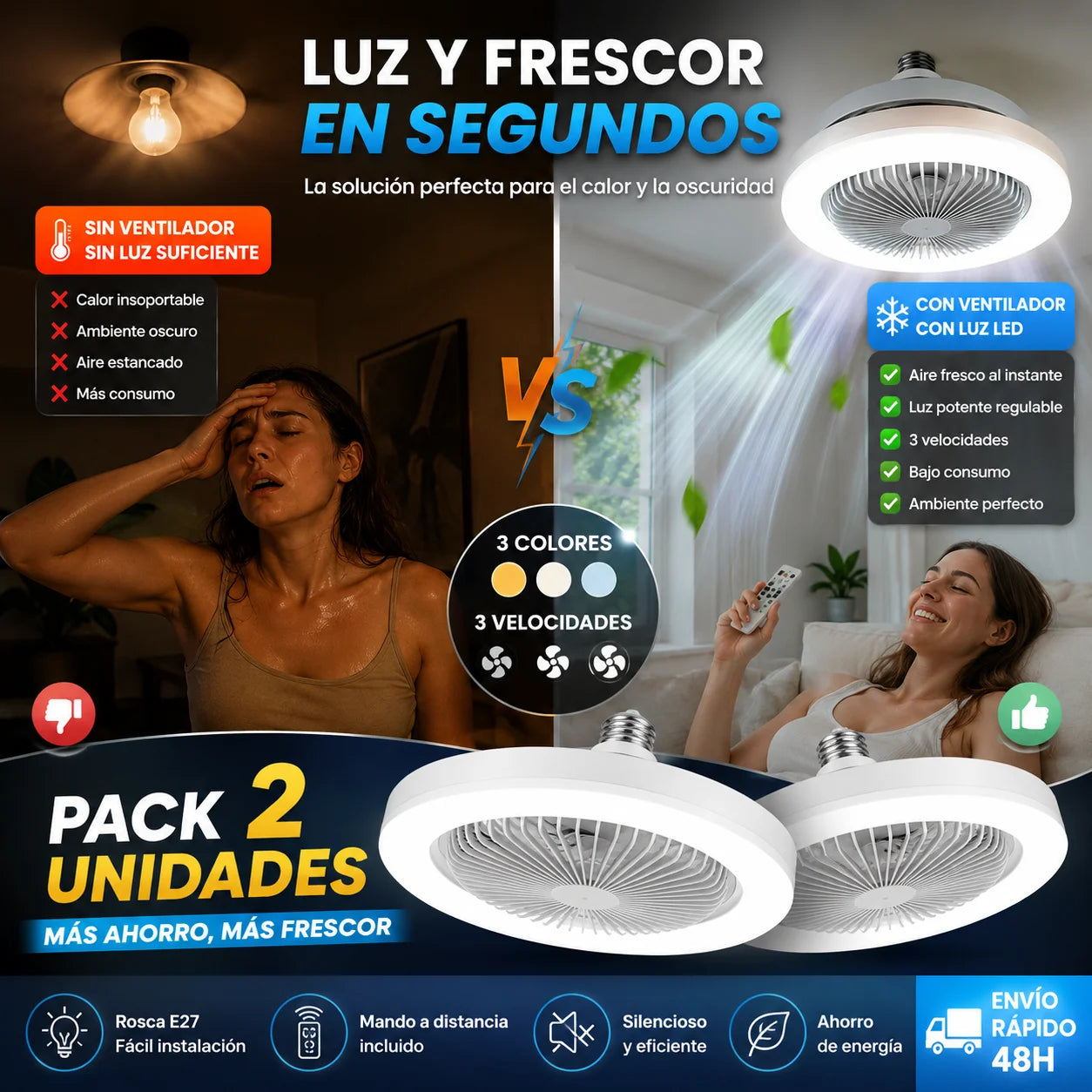 Lámpara LED con Ventilador Silencioso | Luz Moderna y Ambiente Fresco