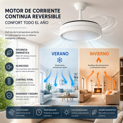 Ventilador de techo moderno con luz LED y aspas invisibles para refrescar tu hogar