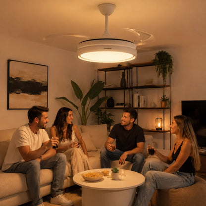 Ventilador de techo moderno con luz LED y aspas invisibles para refrescar tu hogar