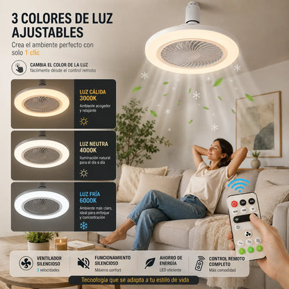Lámpara LED con Ventilador Silencioso | Luz Moderna y Ambiente Fresco